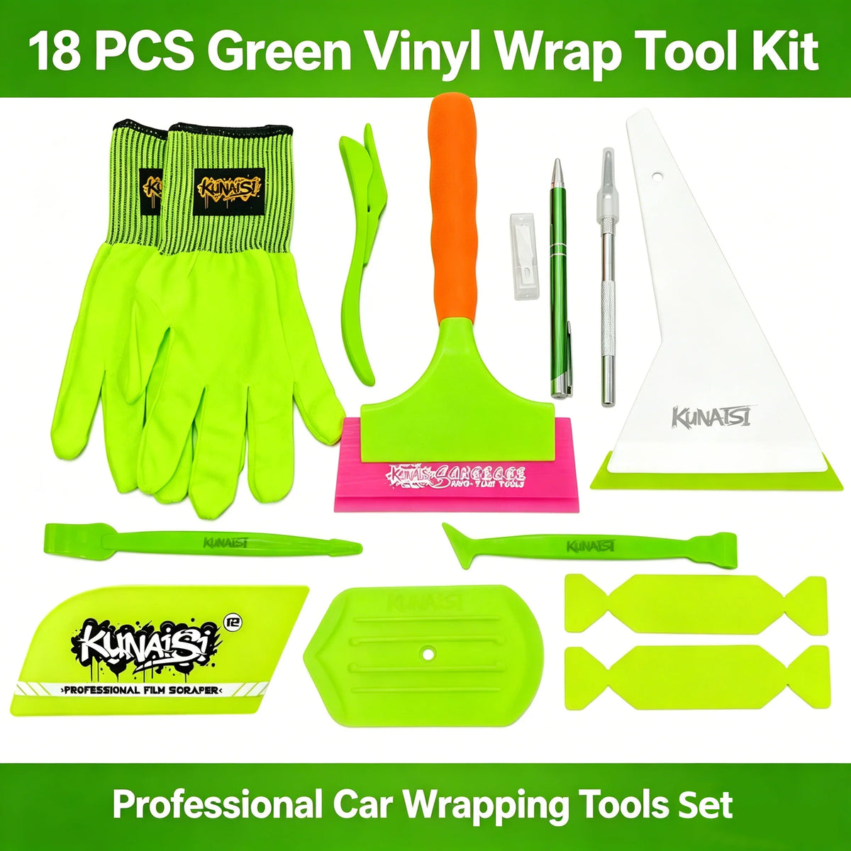 Kit Completo Kunaisi 18 Peças — Rodos, Luvas, Estilete e Acessórios para PPF e Window Film