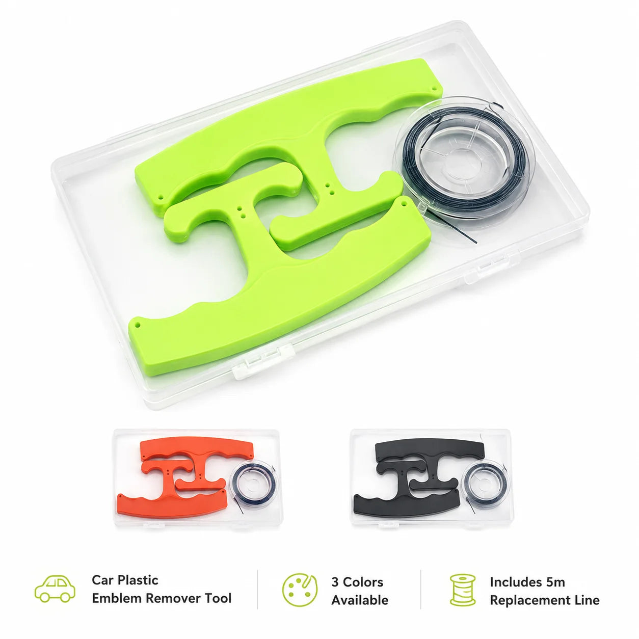 Kit Ferramenta para Remoção de Emblemas e Adesivos — Compacto com Estojo | Preto, Laranja ou Verde