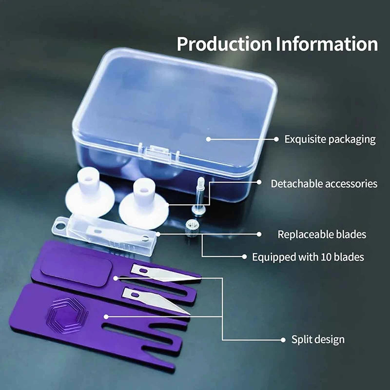 Cortador Guia Multifuncional com Lâmina Segura — Roxo ou Azul | Kit com 10 Lâminas de Reposição