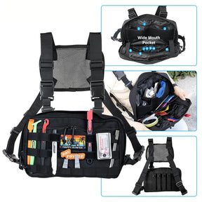 Bolsa de Ferramentas de Peito PRO com Vários Compartimentos e Velcro Frontal | Organizador Profissional para Instaladores